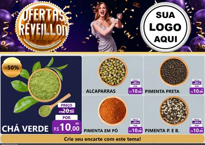 Modelo de Encarte para Encarte A4 Horizontal com o tema Ofertas de Réveillon para Produtos Naturais