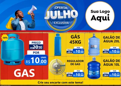 Modelo de Encarte para Encarte A4 Horizontal com o tema Oferta Exclusiva, Julho para Água e gás