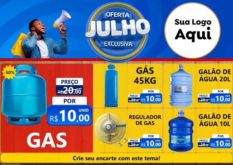 Modelo de Encarte para Encarte A4 Horizontal com o tema Oferta Exclusiva, Julho para Água e gás