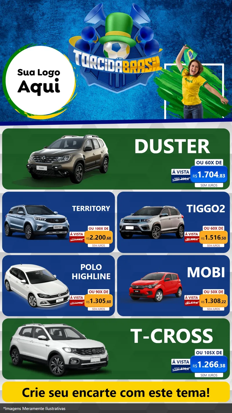 Modelo de TV para TV Vertical com o tema Torcida Brasil - Copa para Concessionaria de Carros