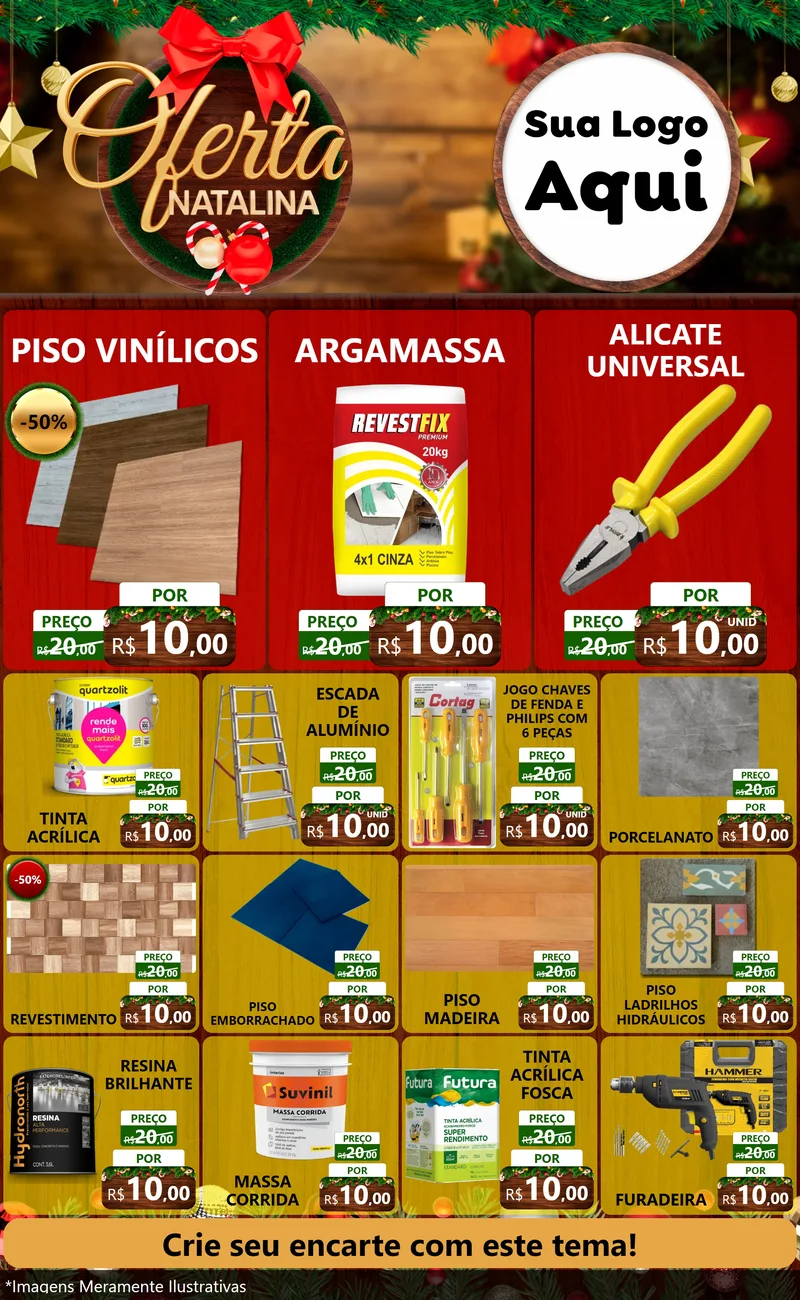 Modelo de Encarte para Encarte Grande com o tema Ofertas Natalina para Material para Construção