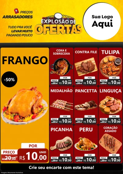 Modelo de Encarte para Encarte A4 Vertical com o tema Explosão de Ofertas para Assados