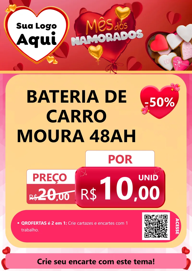 Modelo de Cartaz para Cartaz A4 Vertical com o tema Mês dos Namorados para Baterias Elétricas