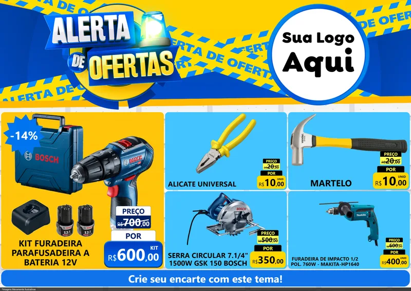 Modelo de Encarte para Encarte A4 Horizontal com o tema Alerta de Ofertas para Maquinas e Ferramentas