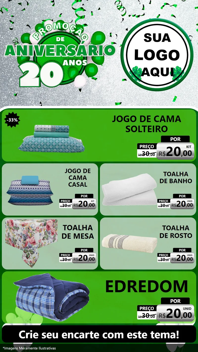 Modelo de TV para TV Vertical com o tema Promoção de Aniversário - 20 Anos para Cama, Mesa e Banho