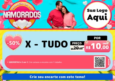Modelo de Cartaz para Cartaz A4 Horizontal com o tema Promoção Dia dos Namorados para Hamburgueria