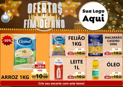 Modelo de Encarte para Encarte A4 Horizontal com o tema Ofertas de Fim de Ano para Supermercado
