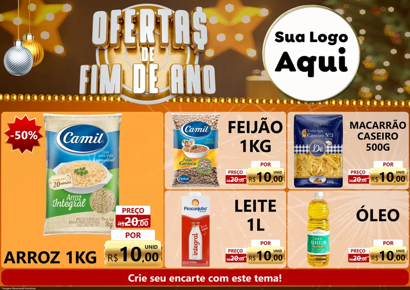 Modelo de Encarte para Encarte A4 Horizontal com o tema Ofertas de Fim de Ano para Supermercado