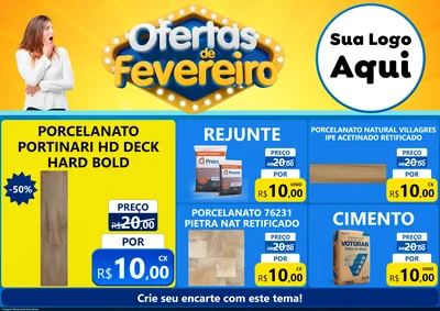 Modelo de Encarte para Encarte A4 Horizontal com o tema Ofertas de Fevereiro para Pisos e revestimentos