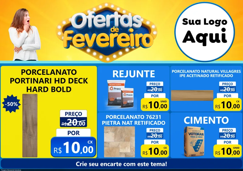 Modelo de Encarte para Encarte A4 Horizontal com o tema Ofertas de Fevereiro para Pisos e revestimentos