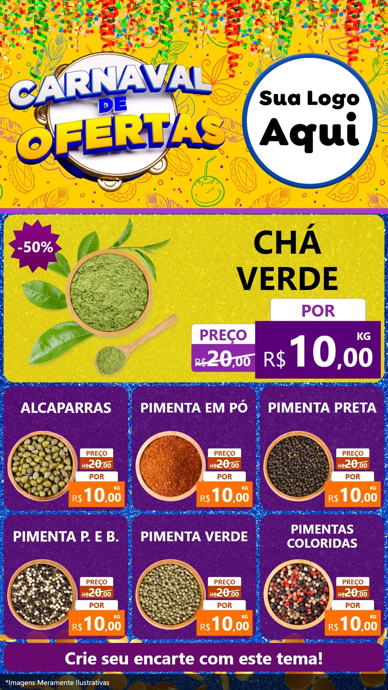 Modelo de Rede Social para Stories com o tema Carnaval de Ofertas para Produtos Naturais