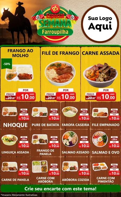 Modelo de Encarte para Encarte Grande com o tema Especial Semana Farroupilha para Restaurante