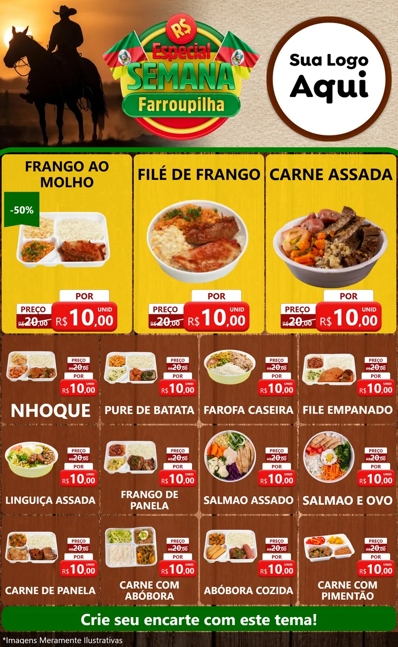 Modelo de Encarte para Encarte Grande com o tema Especial Semana Farroupilha para Restaurante
