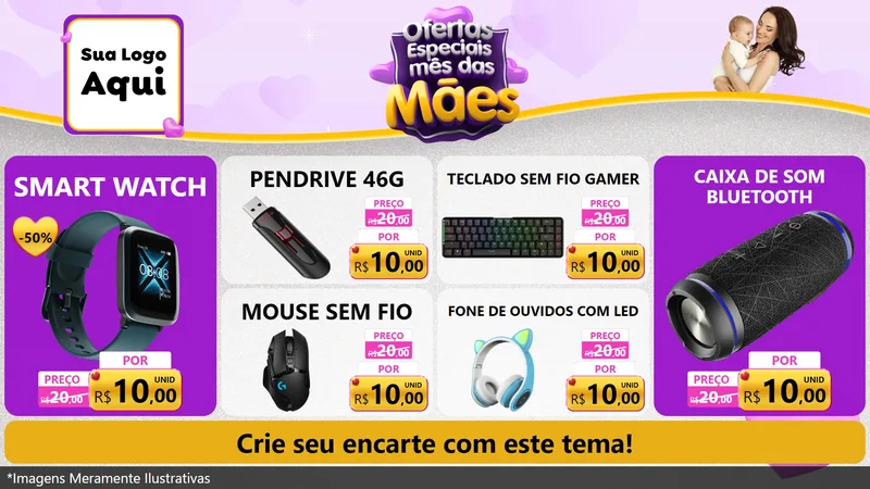 Modelo de TV para TV Horizontal com o tema Ofertas Especiais - Mês das Mães para Informática