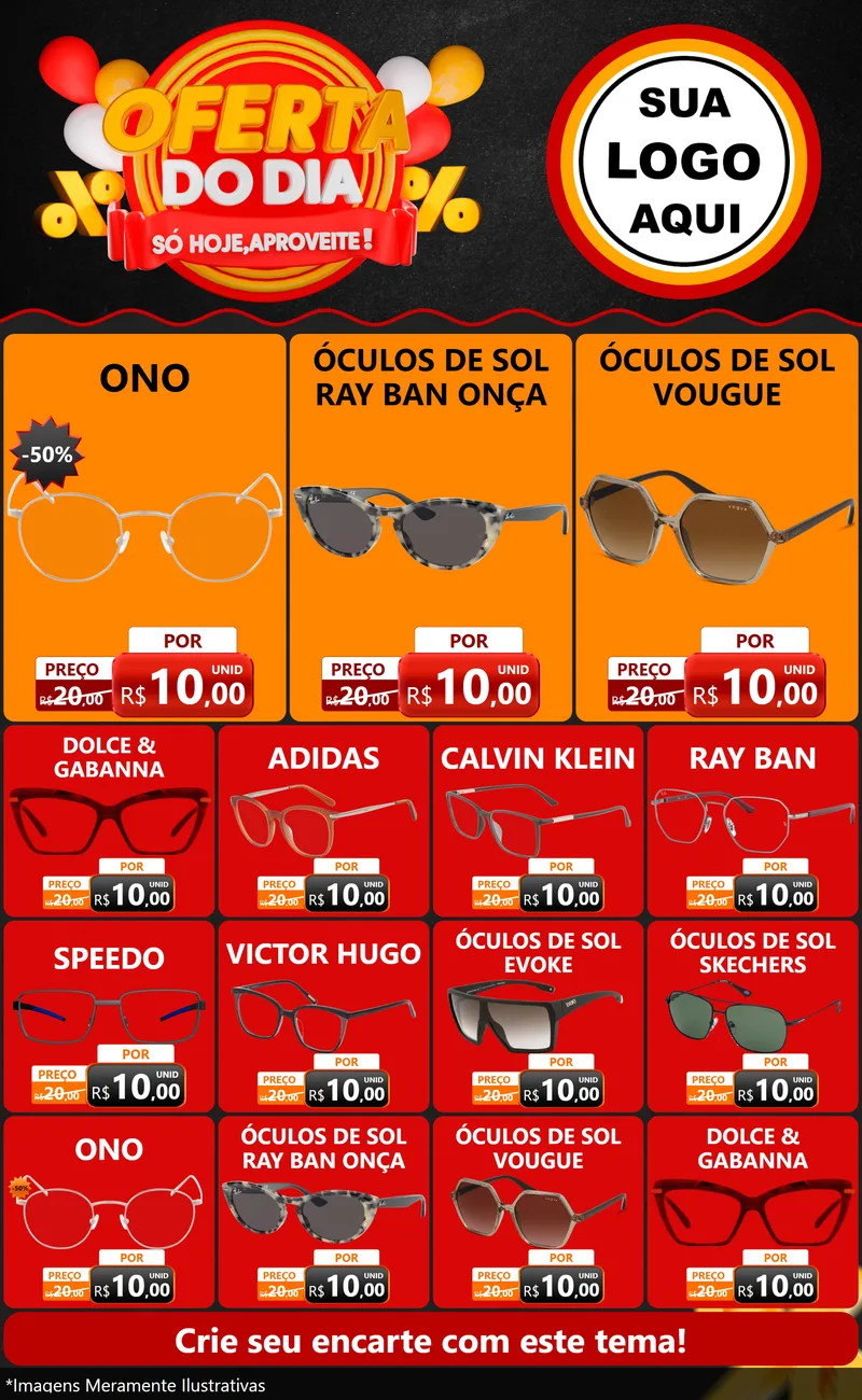 Modelo de Encarte para Encarte Grande com o tema Oferta do Dia - Só hoje, Aproveite! para Óticas