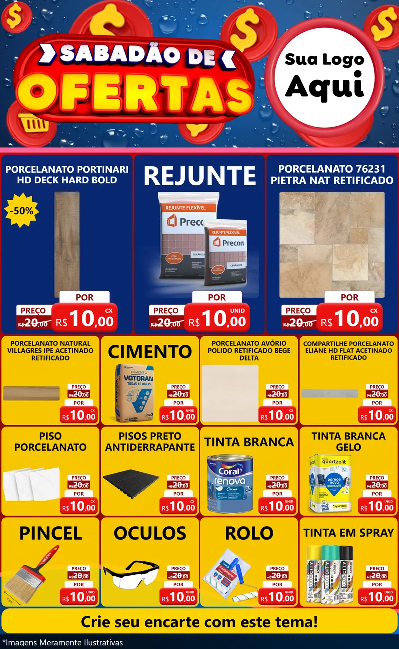 Modelo de Encarte para Encarte Grande com o tema Sabadão de Ofertas para Pisos e revestimentos