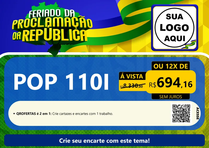 Modelo de Cartaz para Cartaz A4 Horizontal com o tema Feriado da Proclamação da República para Concessionaria de Motos
