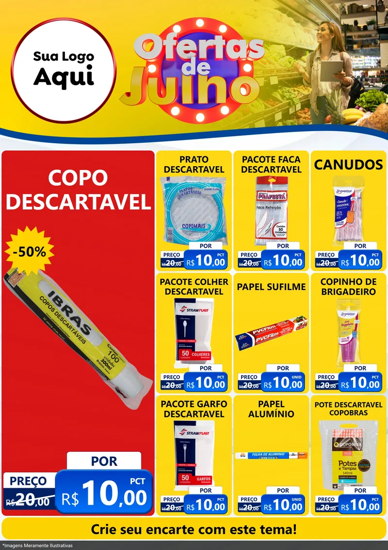 Modelo de Encarte para Encarte A4 Vertical com o tema Ofertas de Julho para Embalagens