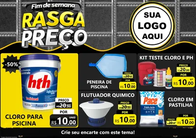 Modelo de Encarte para Encarte A4 Horizontal com o tema Fim de Semana Rasga Preço para Produtos para Piscina