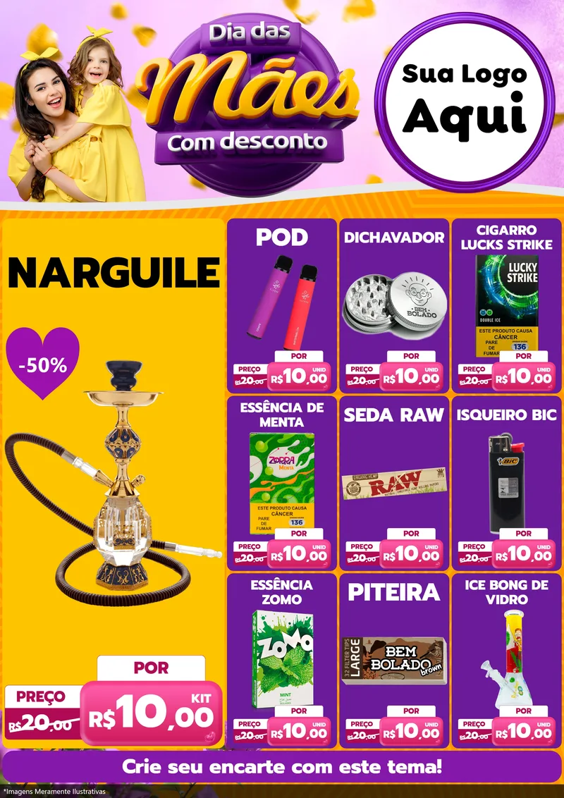 Modelo de Encarte para Encarte A4 Vertical com o tema Dia das Mães com Desconto para Tabacaria