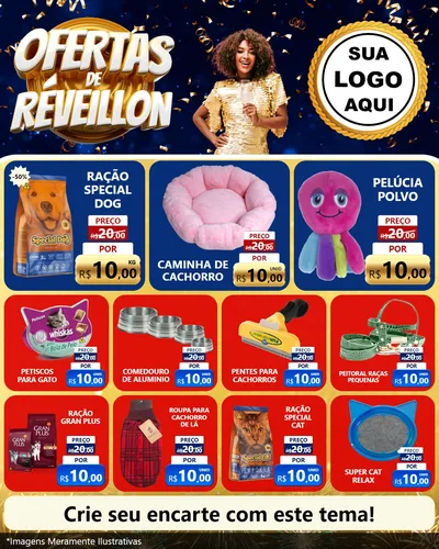 Modelo de Rede Social para Feed Instagram com o tema Ofertas de Réveillon para Pet Shop