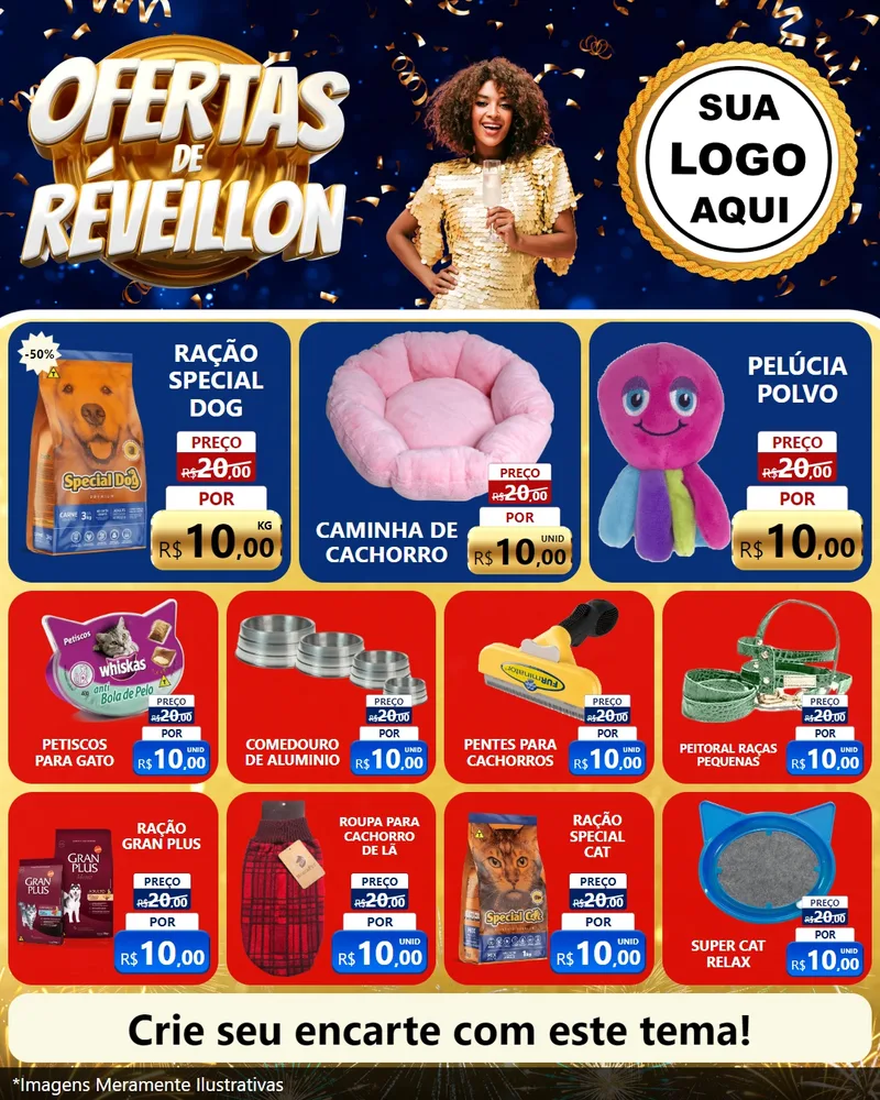 Modelo de Rede Social para Feed Instagram com o tema Ofertas de Réveillon para Pet Shop