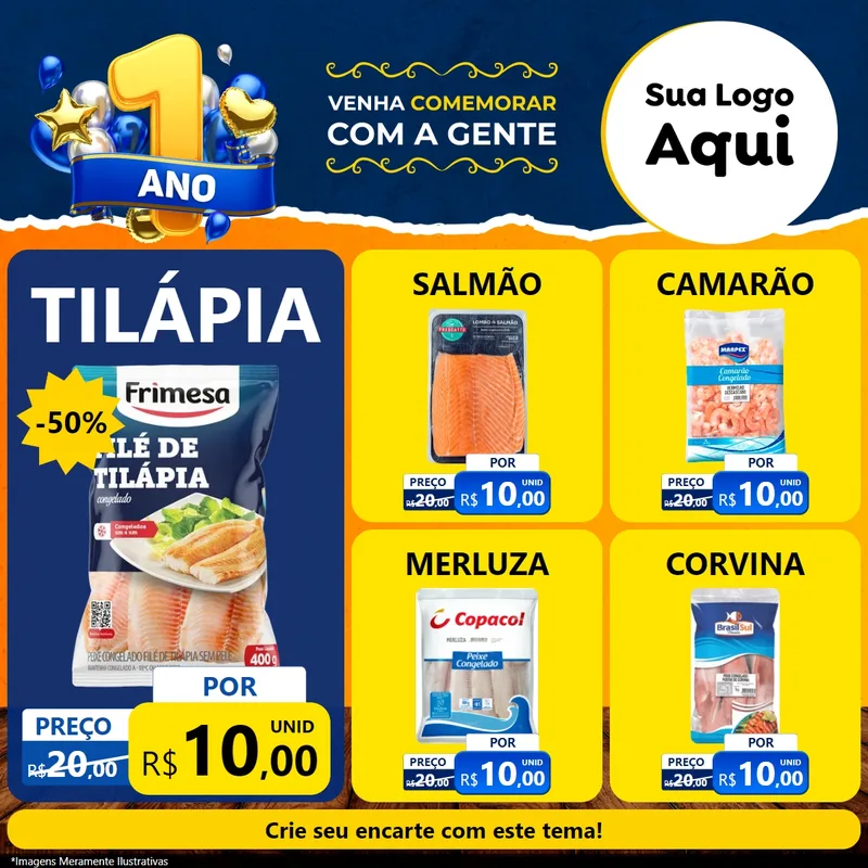 Modelo de Rede Social para Feed Facebook com o tema Um Ano de Aniversário para Peixaria