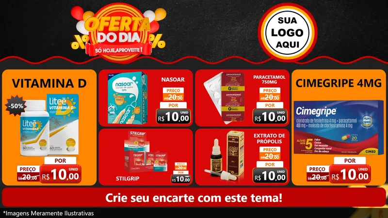 Modelo de TV para TV Horizontal com o tema Oferta do Dia - Só hoje, Aproveite! para Farmácia
