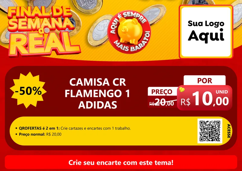 Modelo de Cartaz para Cartaz A4 Horizontal com o tema Final de Semana do Real para Roupas e acessórios