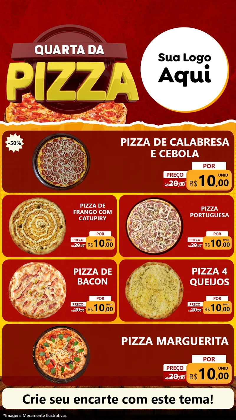 Modelo de TV para TV Vertical com o tema Quarta da Pizza para Pizzaria