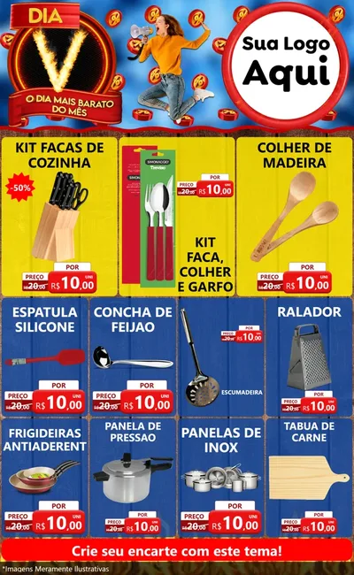 Modelo de Encarte para Encarte Grande com o tema Dia V - O Dia Mais Barato Do Mês para Utilidades Domésticas