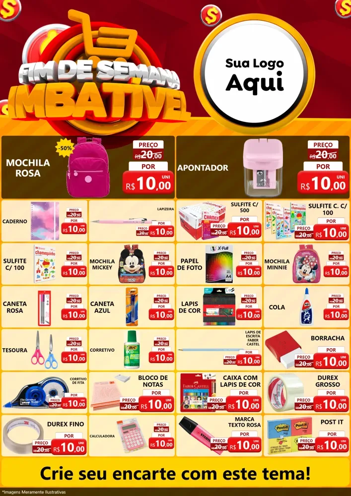 Modelo de Encarte para Encarte A4 Vertical com o tema Fim de Semana Imbatível para Papelaria