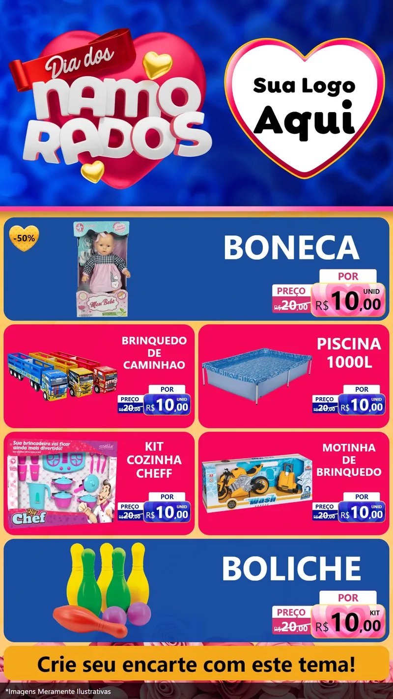 Modelo de TV para TV Vertical com o tema Dia dos namorados para Brinquedos