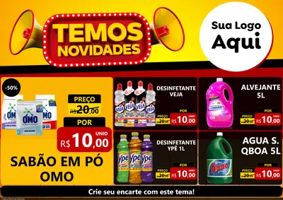Modelo de Encarte para Encarte A4 Horizontal com o tema Temos Novidades para Produtos de Limpeza