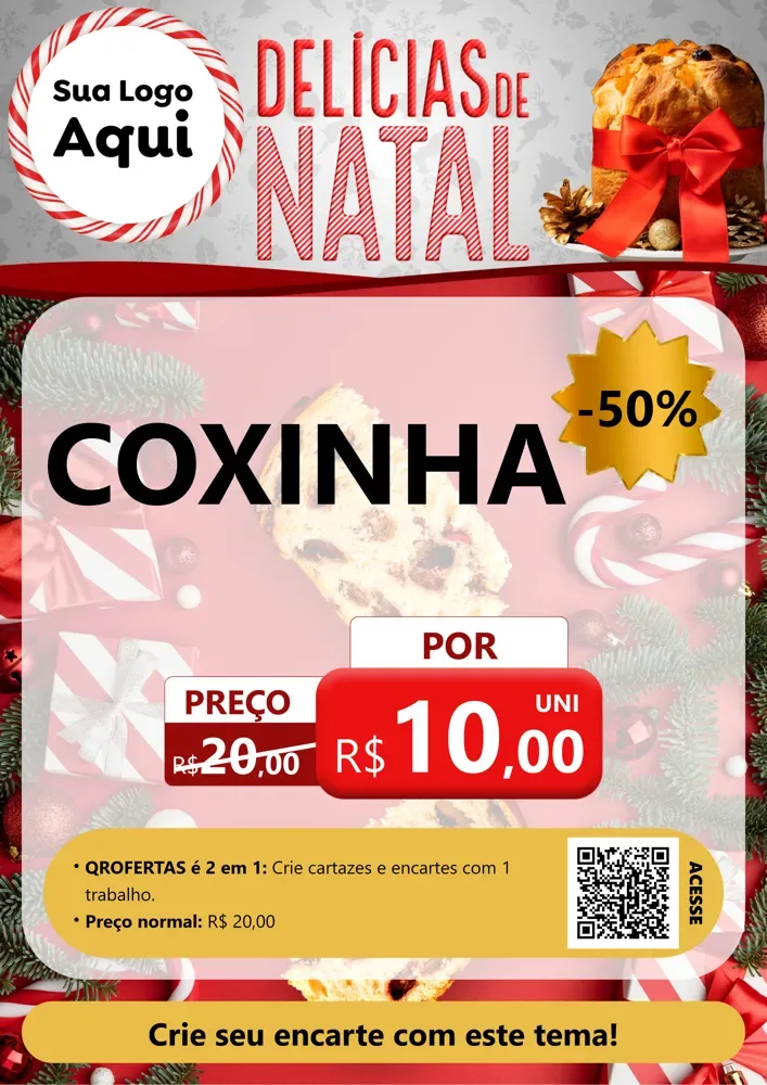 Modelo de Cartaz para Cartaz A4 Vertical com o tema Delícias de Natal para Salgadaria