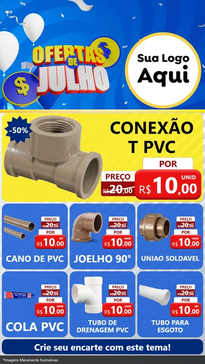 Modelo de Rede Social para Stories com o tema Ofertas de Julho para Tubos e conexões