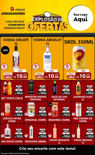 Modelo de Encarte para Encarte Grande com o tema Explosão de Ofertas para Distribuidora de bebidas