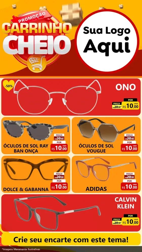 Modelo de TV para TV Vertical com o tema Promoção carrinho cheio para Óticas