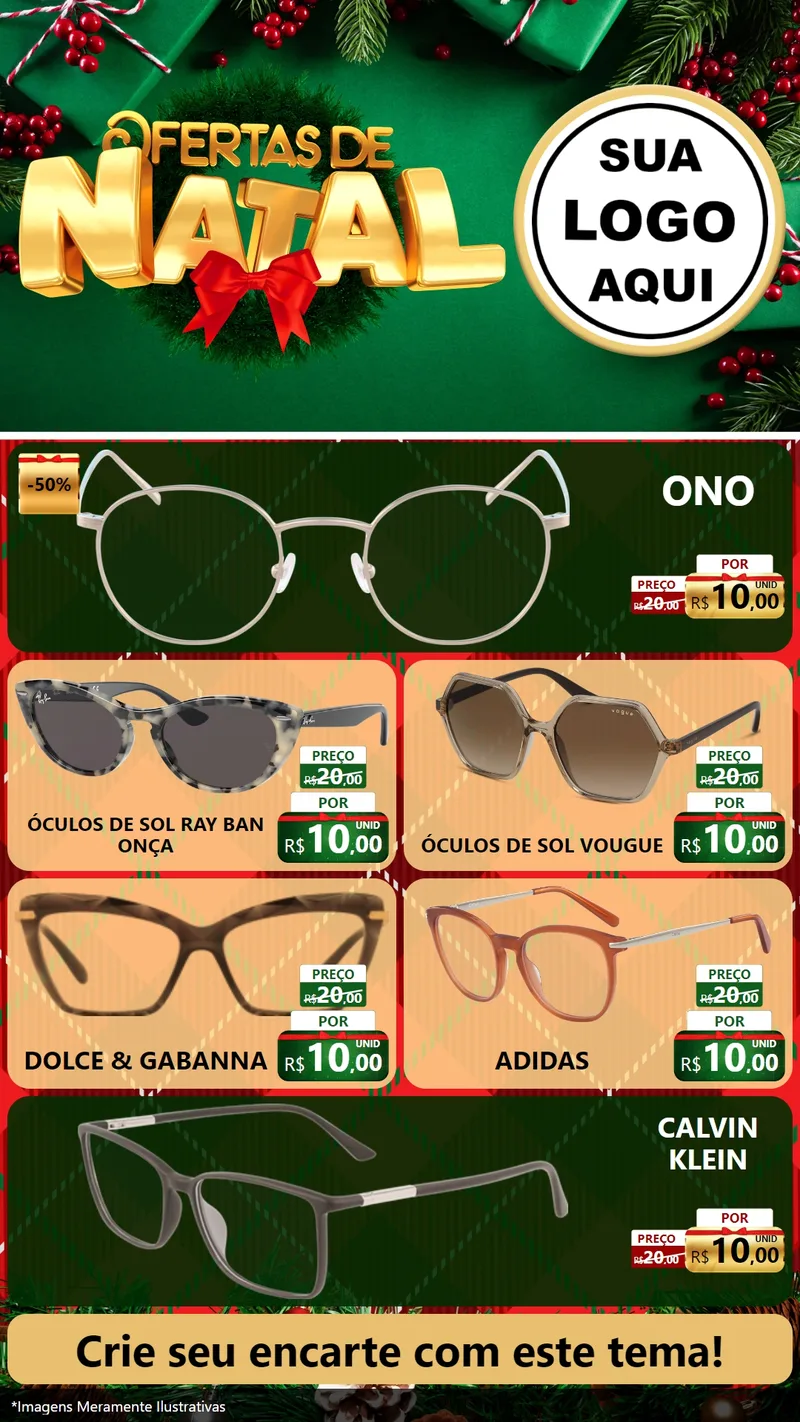 Modelo de TV para TV Vertical com o tema Ofertas de Natal para Óticas