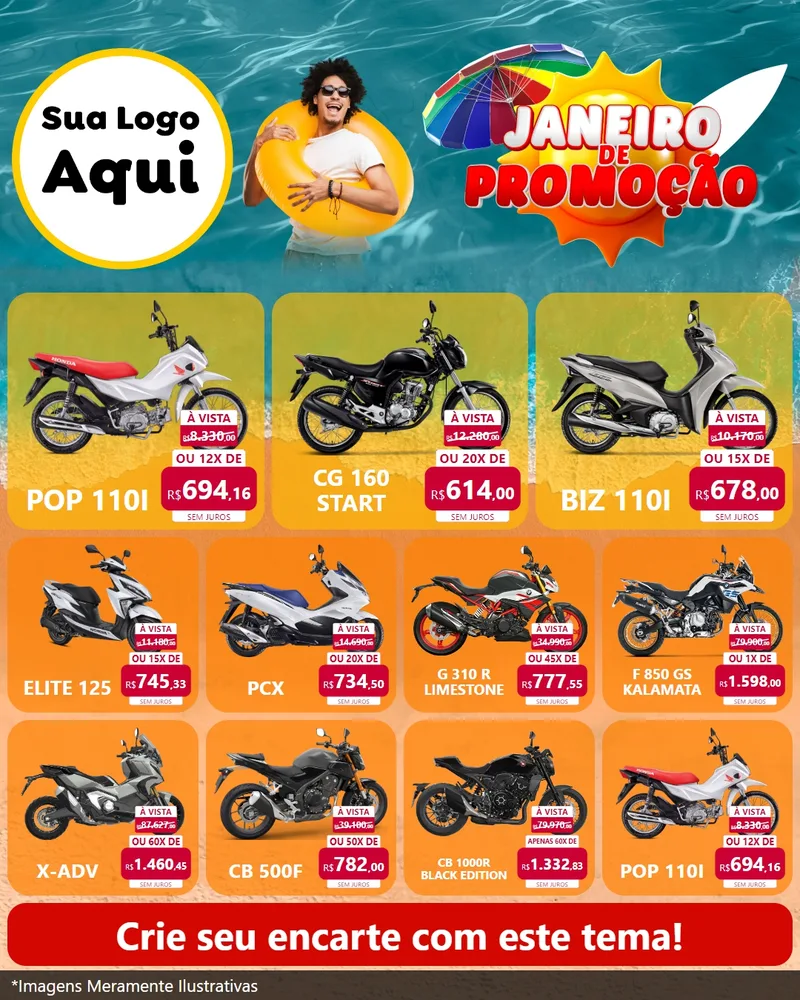 Modelo de Rede Social para Feed Instagram com o tema Janeiro de Promoção para Concessionaria de Motos