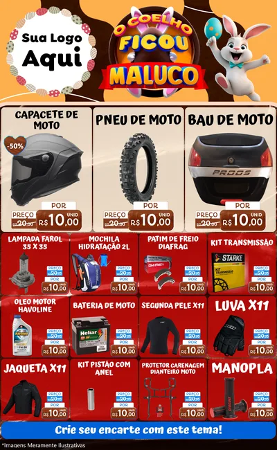 Modelo de Encarte para Encarte Grande com o tema O Coelho Ficou Maluco - Páscoa para Moto peças