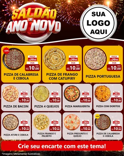 Modelo de Rede Social para Feed Instagram com o tema Saldão de Ano Novo para Pizzaria