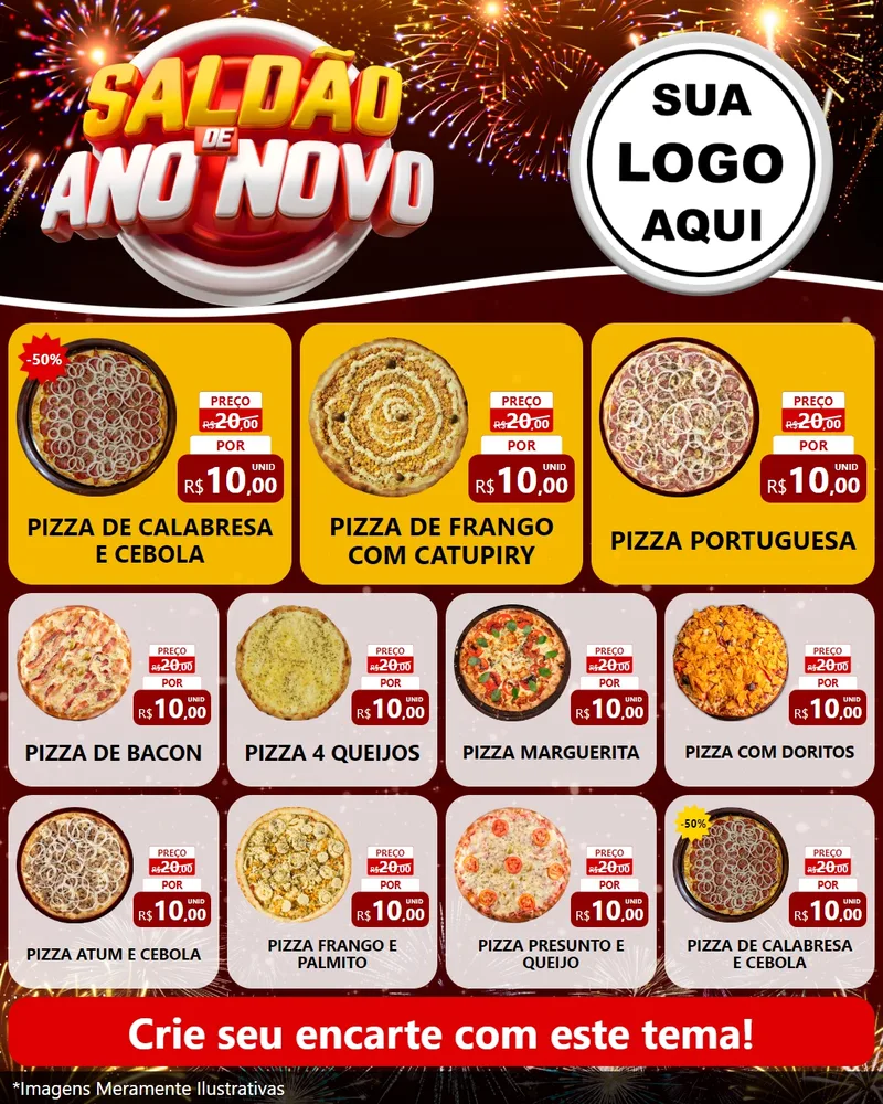 Modelo de Rede Social para Feed Instagram com o tema Saldão de Ano Novo para Pizzaria