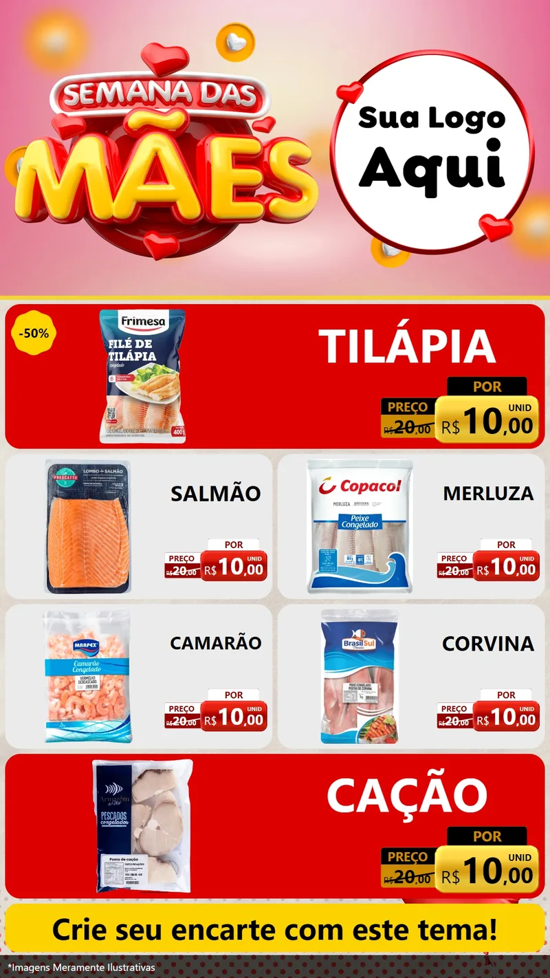 Modelo de TV para TV Vertical com o tema Semana das Mães para Peixaria
