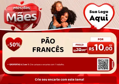 Modelo de Cartaz para Cartaz A4 Horizontal com o tema Mês das Mães para Padaria