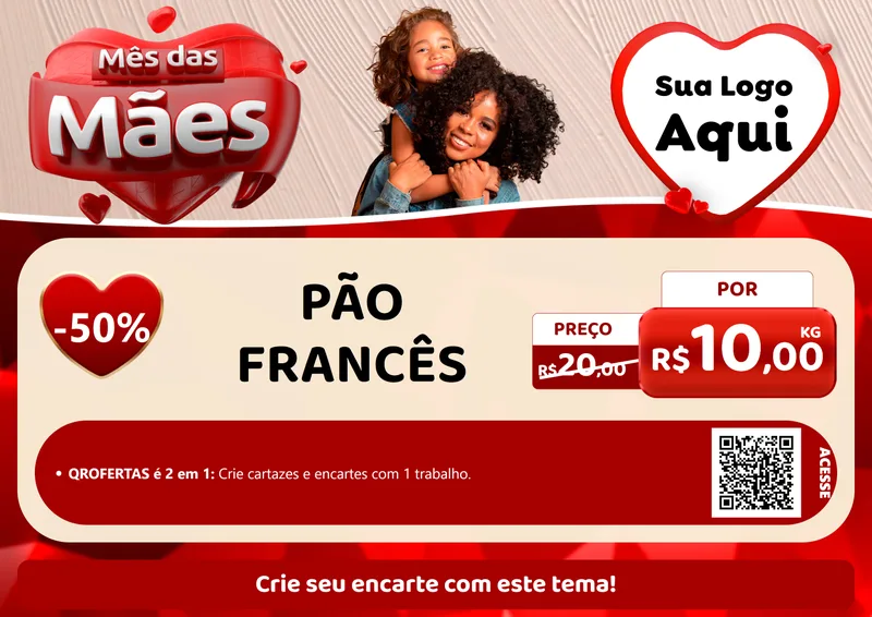 Modelo de Cartaz para Cartaz A4 Horizontal com o tema Mês das Mães para Padaria