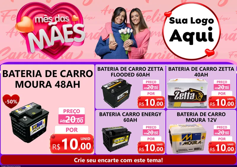Modelo de Encarte para Encarte A4 Horizontal com o tema Mês Das Mães para Baterias Elétricas