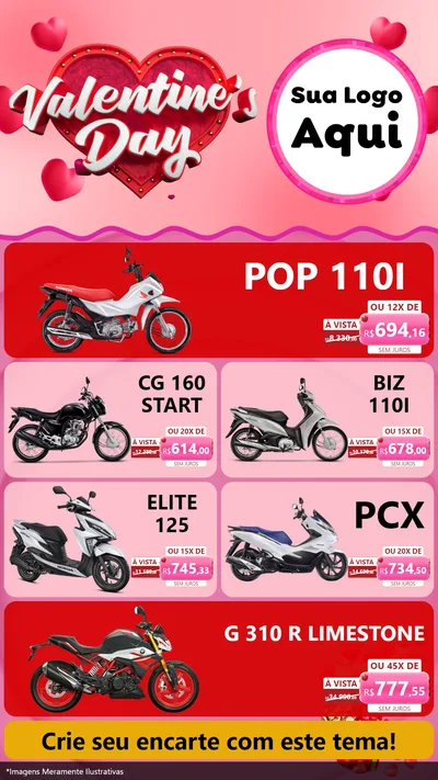 Modelo de TV para TV Vertical com o tema Valentine's Day para Concessionaria de Motos