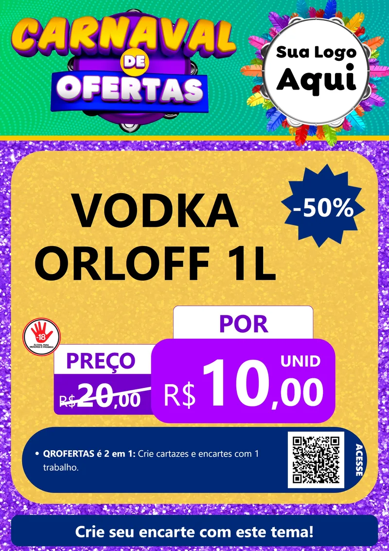 Modelo de Cartaz para Cartaz A4 Vertical com o tema Carnaval de Ofertas para Distribuidora de bebidas