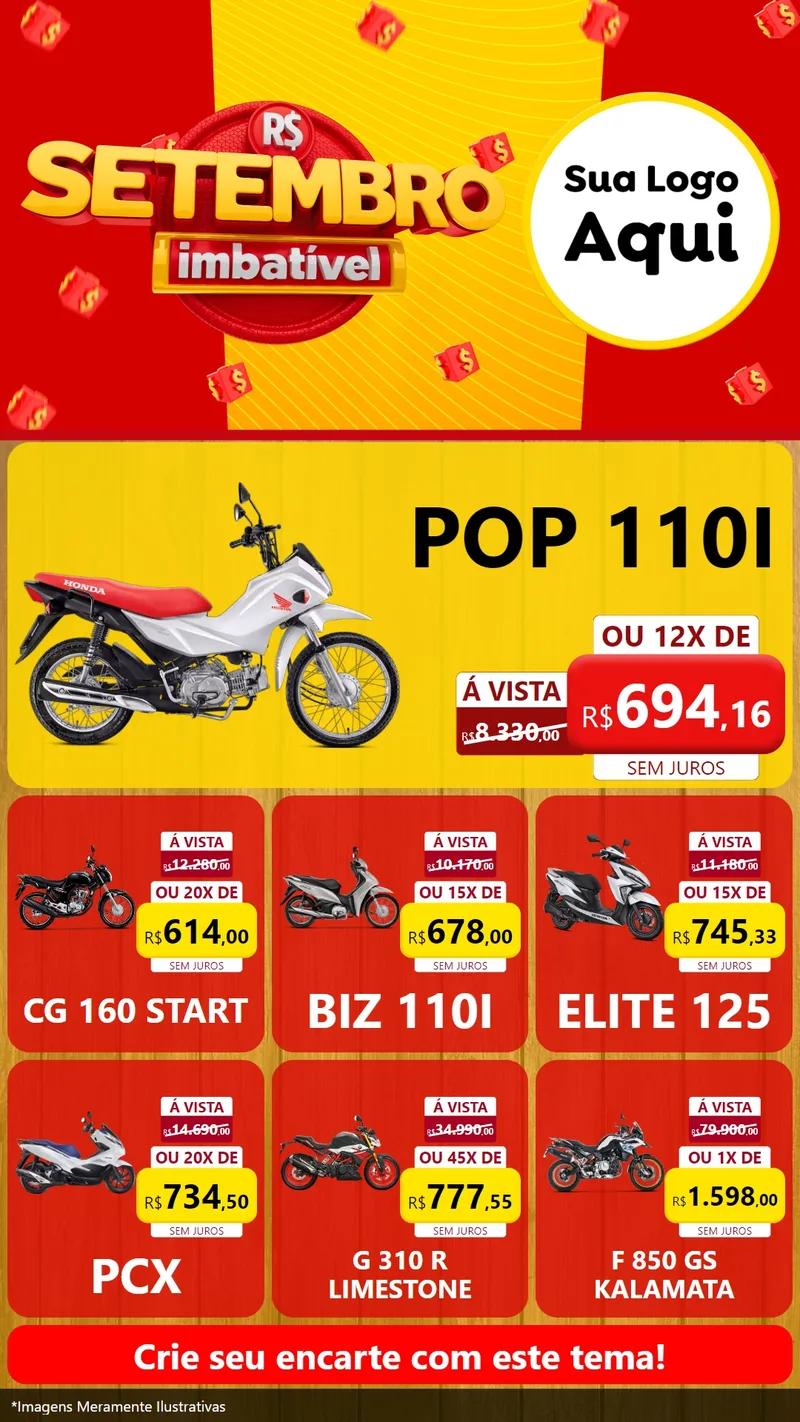 Modelo de Rede Social para Stories com o tema Setembro Imbatível para Concessionaria de Motos